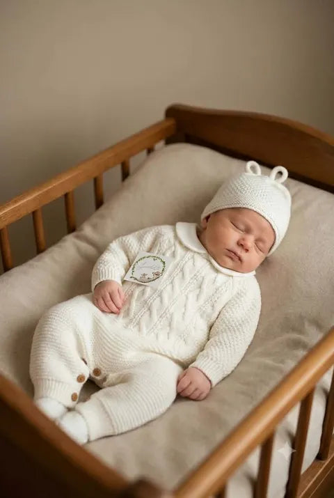 Babygrow e touca em malha pérola