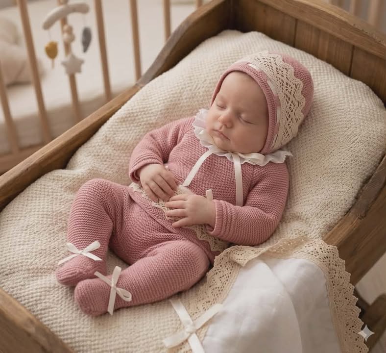 Conjunto Maternidade Premium em Tricot e Renda - Rosa Velho