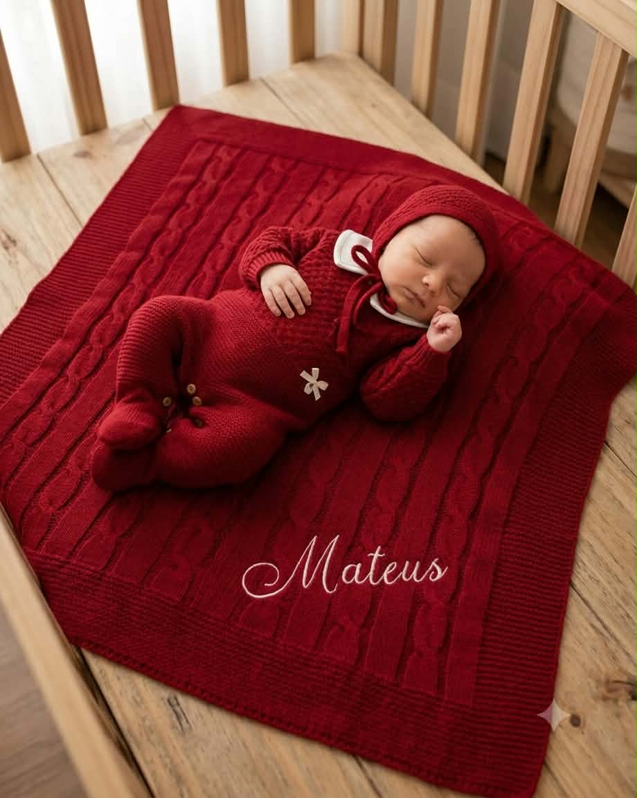 Babygrow e touca em malha vermelho