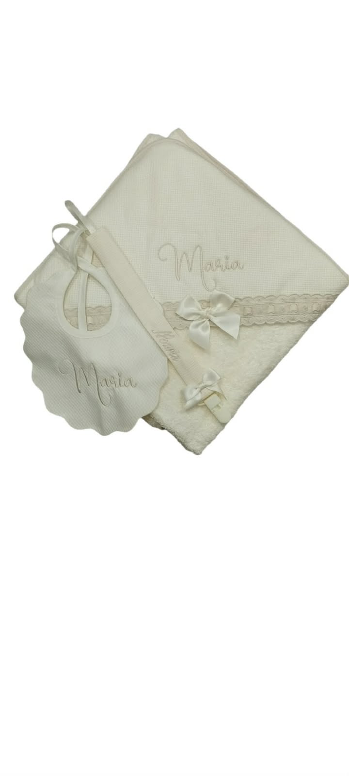 Conjunto Personalizado de Toalha de Banho, Babete e Prende Chupeta