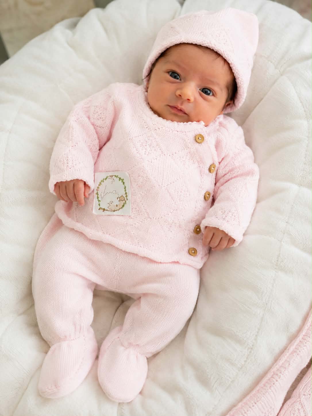 Conjunto malha rosa bebé