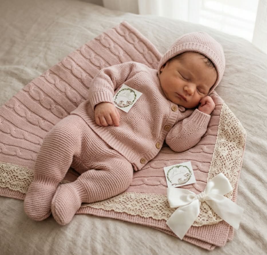 Conjunto rosa velho em malha